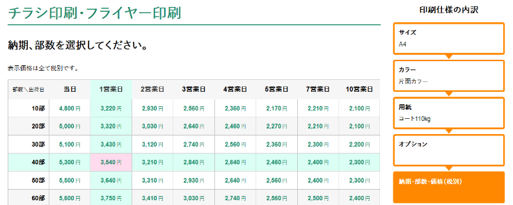 商品（印刷仕様）を選ぶ