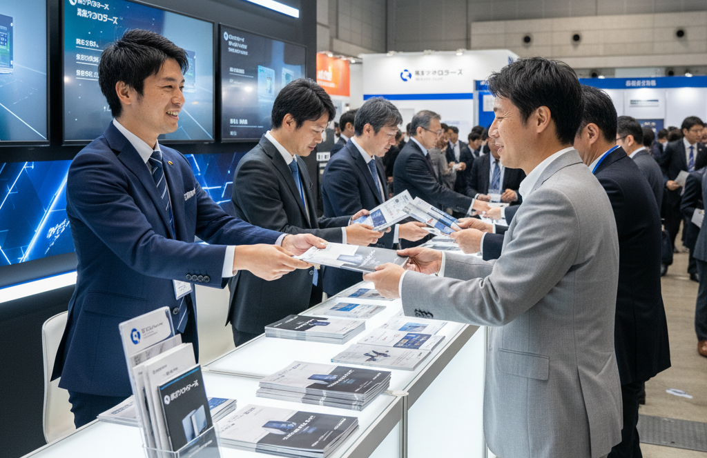 展示会で会社案内を配布