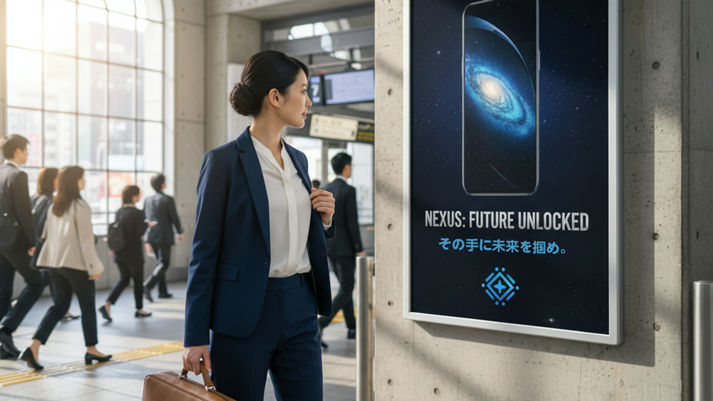 宣伝ポスターを見る女性